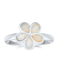 Bling Jewelry White Created Opal Hawaiian Plumeria Flower Ring .925 Sterling Silver