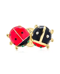 Bling Jewelry Lucky 2 Ladybug Red Black Gold Plated Enamel Green Eye Crystal Insect Lapel Push Pin