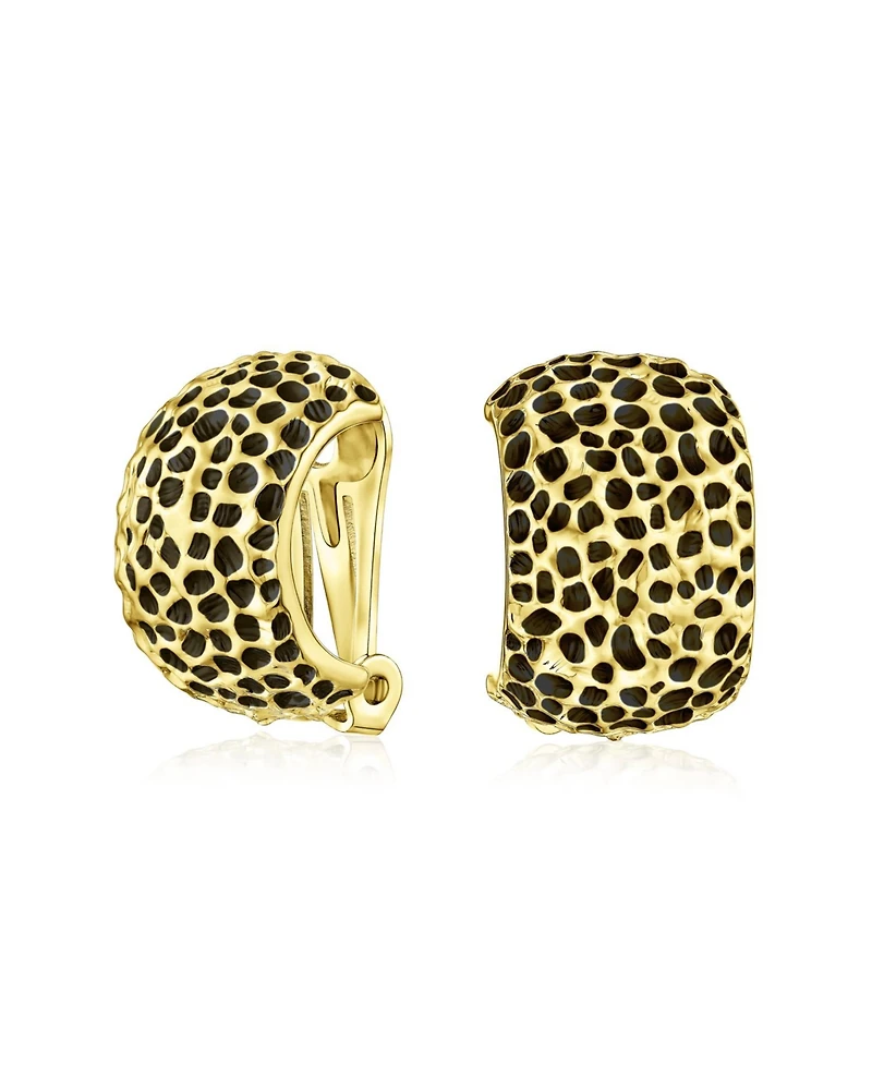 Bling Jewelry Fashion Speckle Hammered Leopard Half Hoop Clip On Earrings Matte Silver Gold Plated For Non Pierced Ears