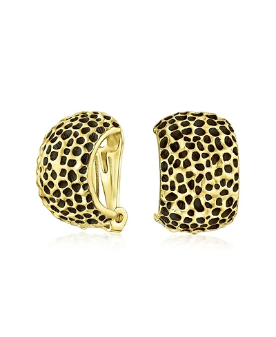 Bling Jewelry Fashion Speckle Hammered Leopard Half Hoop Clip On Earrings Matte Silver Gold Plated For Non Pierced Ears