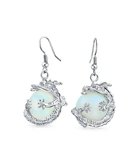 Bling Jewelry Rainbow Dangle Natural Stones Earrings with Opalite Round Ball and Dragon Design