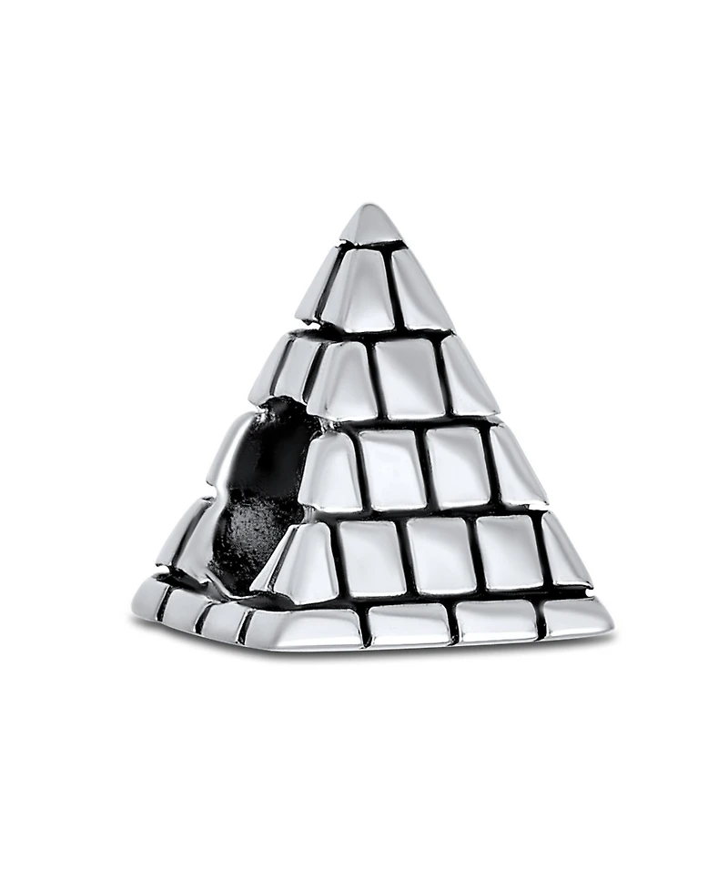 Bling Jewelry Traveler Vacation Tourism Landmark Egyptian Pyramid Charm Bead Oxidized .925 Sterling Silver