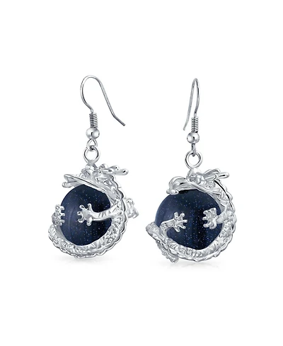 Bling Jewelry Dragon Design Dangle Earrings with Natural Stones and Opalite Ball
