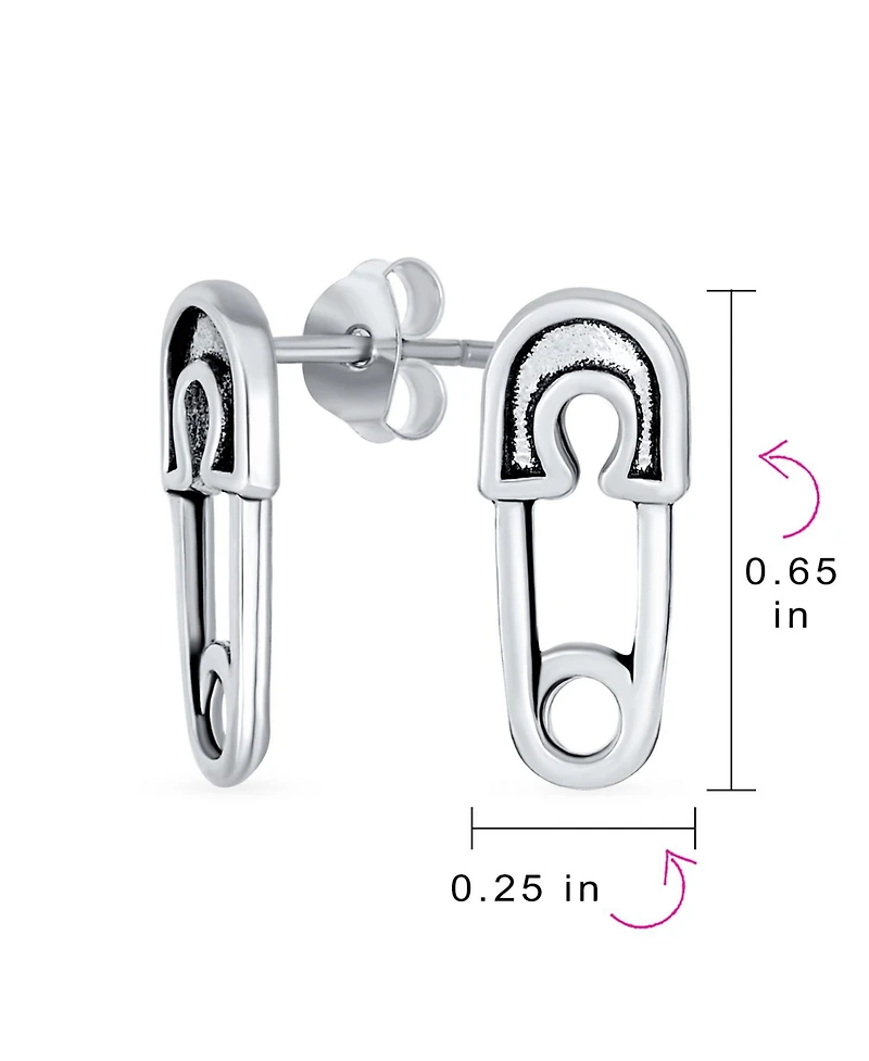 Bling Jewelry Inspirational Symbol Support For Displaced People Punk Rock Biker Jewelry Safety Pin Stud Earrings Oxidized .925 Sterling Silver