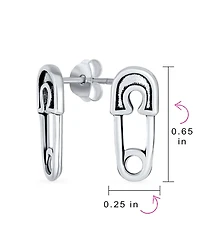 Bling Jewelry Inspirational Symbol Support For Displaced People Punk Rock Biker Jewelry Safety Pin Stud Earrings Oxidized .925 Sterling Silver