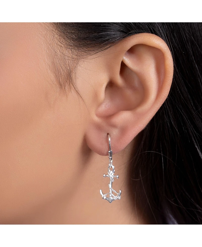 Bling Jewelry Tropical Beach Vacation Honeymoon Simple Nautical Boat Rope Anchor Lever Back Dangle Earrings .925 Sterling Silver