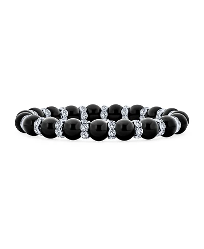 Bling Jewelry Simulated Pearl Stackable Strand Stretch Bracelet Crystal Rondelle Gold & Silver Plated Spacer