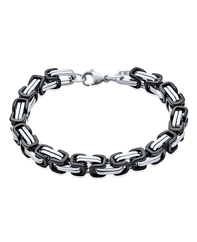 Bling Jewelry Biker Two tone Byzantine Chain Mechanic Double Link Bracelet Black Silver Or Gold-Tone Stainless Steel Heavy Flexible