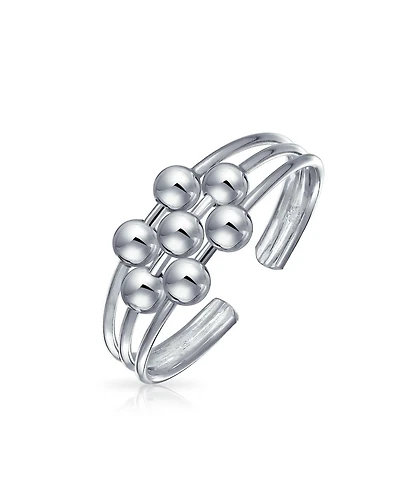Bling Jewelry Geometric Boho Mid Finger Silver Bead Ball Split Band Midi Toe Ring .925 Silver Sterling Adjustable