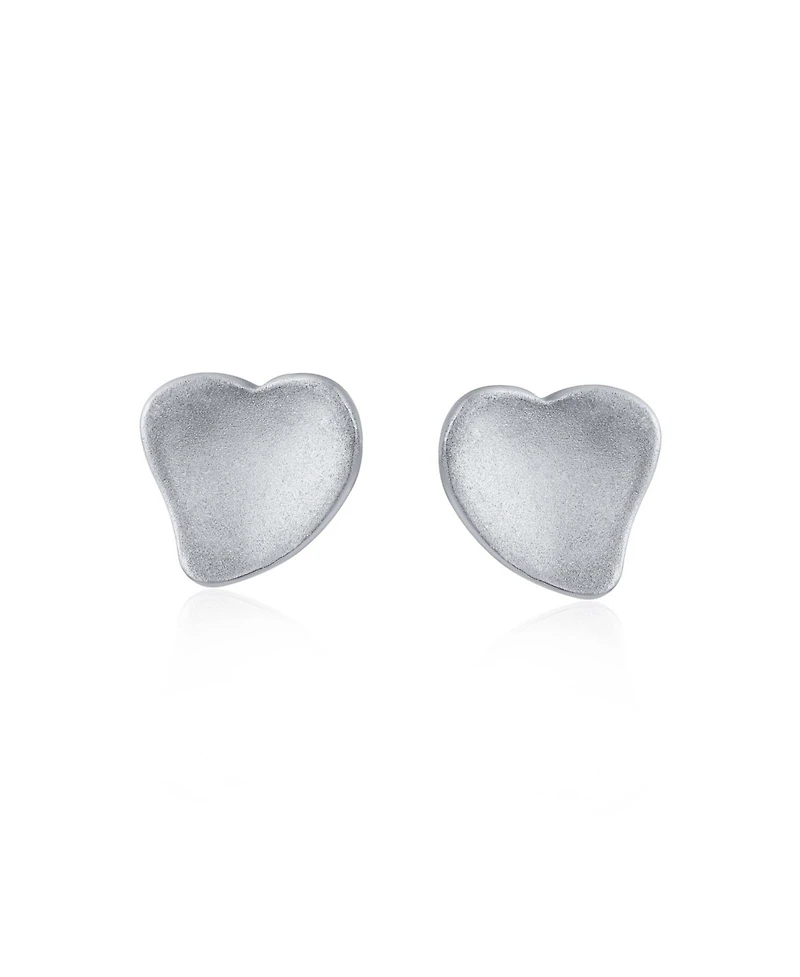 Bling Jewelry Minimalist Heart Shaped Stud Earrings Concaved Curved .925 Sterling Silver