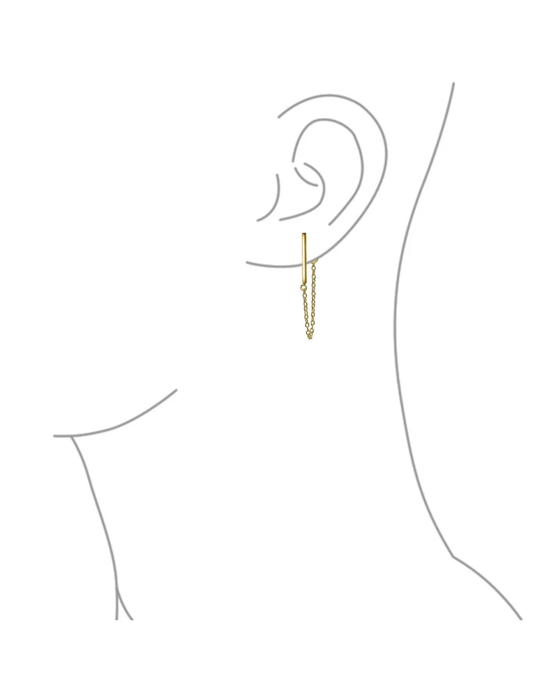 Bling Jewelry Minimalist Modern Geometric Bar Dangle Chain Cartilage Ear Stud Earrings .925 Sterling Silver