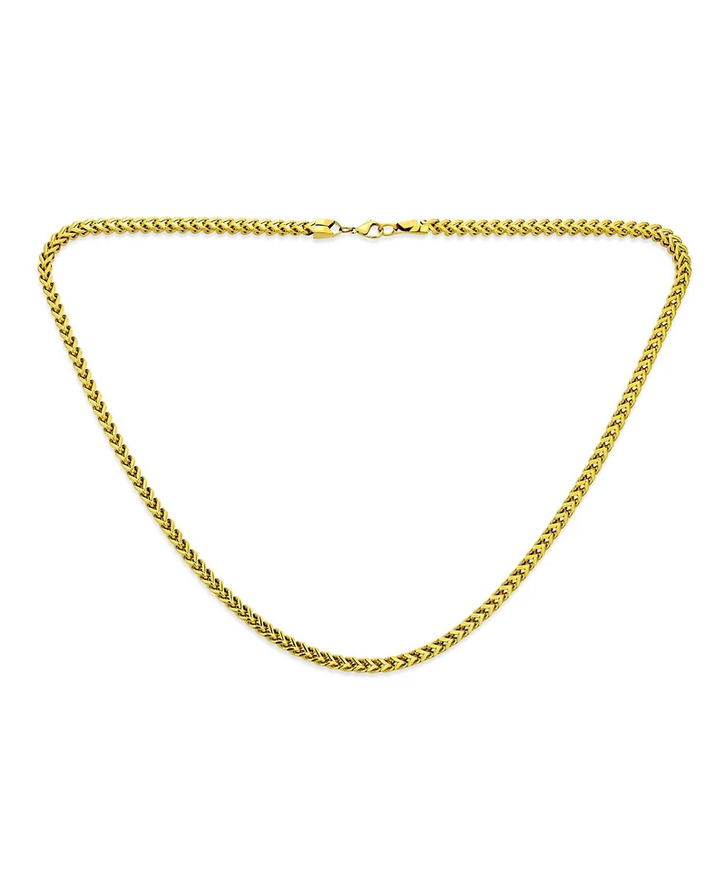 Bling Jewelry Stylish and Durable: 14K Gold Plated Silver Tone Black Stainless Steel Heavy Duty Biker Jewelry Necklace Solid 5MM Curb Wheat Link Foxta