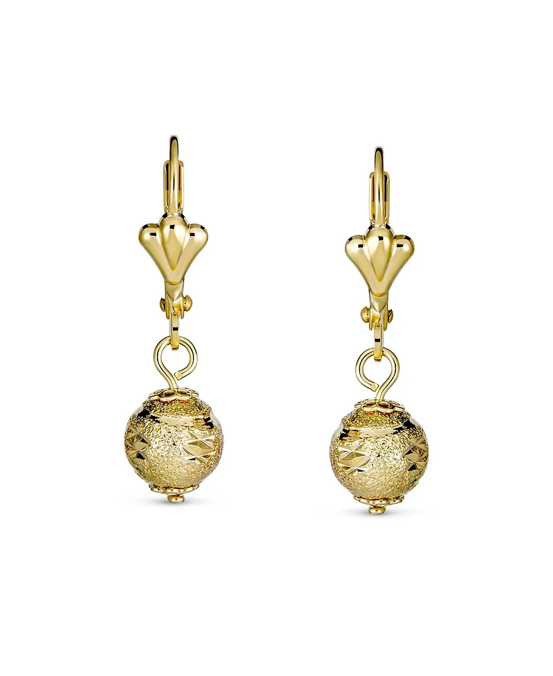 Bling Jewelry Elegant Stunning Spheres Light Weight Dangle Lever back Round 6MM Ball Drop Earrings Yellow 18K Gold Plated Brass
