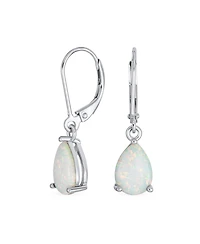 Bling Jewelry Simple White Orange Opal Created Solitaire 7MM Pear Shaped Teardrop Dangle Lever Back Earrings Yellow Gold Plated .925 Sterling Sil