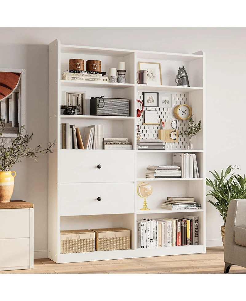 Bookshelf and Bookcase with Pegboard and Deep Drawer
