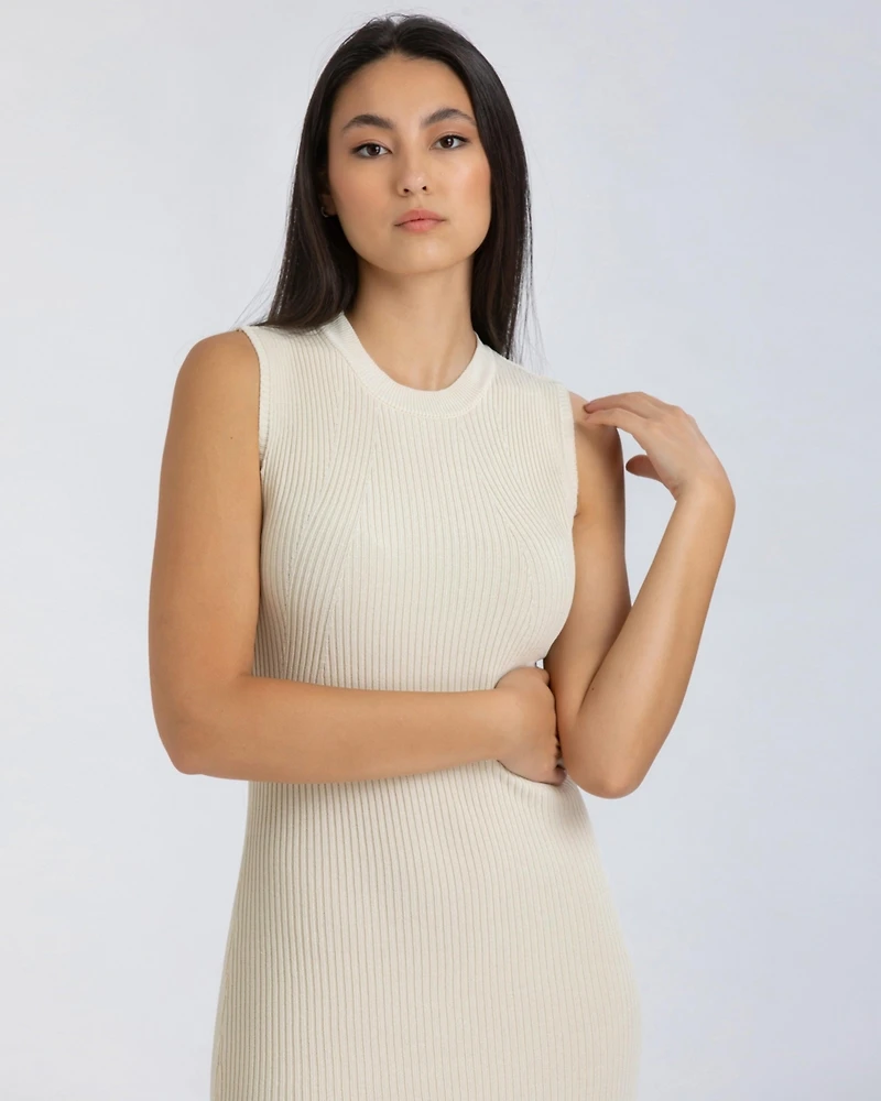 Pietro Brunelli Milano Women's Sleeveless Fitted Ribbed Pattern Iris Dress