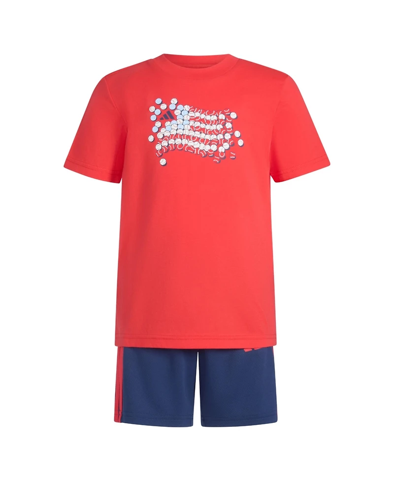 adidas Toddler & Little Boys Short-Sleeve Graphic T-Shirt Stripe Shorts, 2 Piece Set