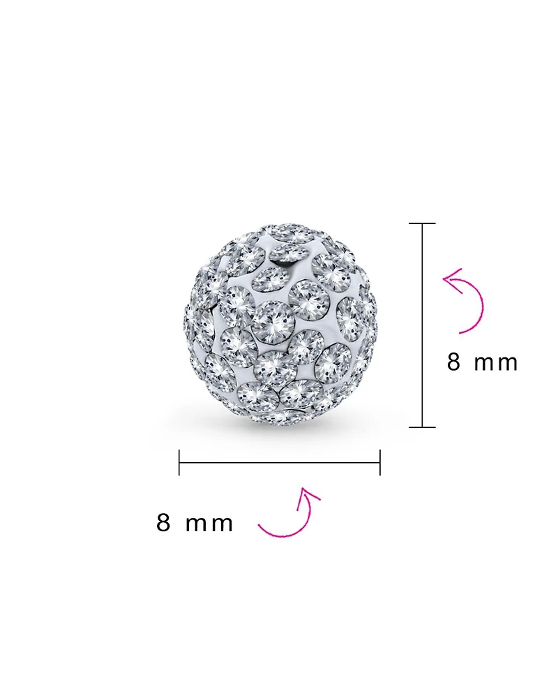 Bling Jewelry Elegant .925 Sterling Silver Round 8MM Glittering Pave Crystal Disco Ball Stud Earrings
