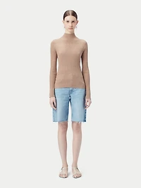 Gobi Cashmere Women's High-neck Ribbed Cotton Silk Blend Sweater