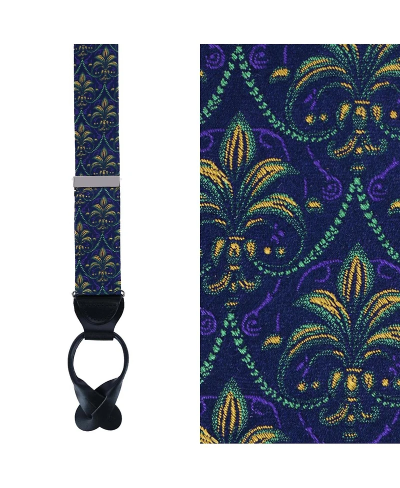 Trafalgar Men's The French Quarter Fleur-de-Lis Silk Novelty Button End Suspenders
