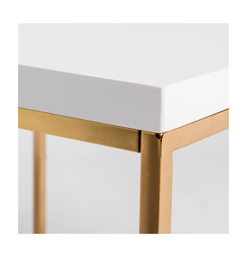 35" White And Gold Metal Square Coffee Table