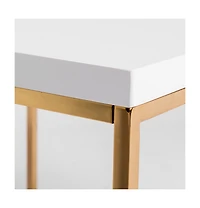 35" White And Gold Metal Square Coffee Table