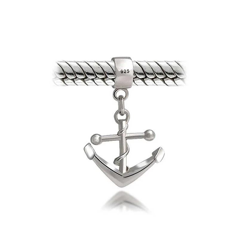 Bling Jewelry Nautical Boat Anchor Vacation Travel Dangle Charm Bead .925 Sterling Silver