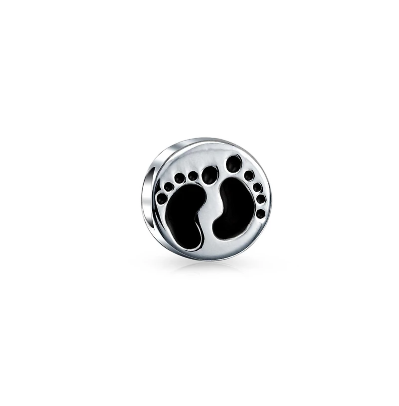 Bling Jewelry Family Tiny Feet Foot Prints Charm Bead .925 Sterling Silver