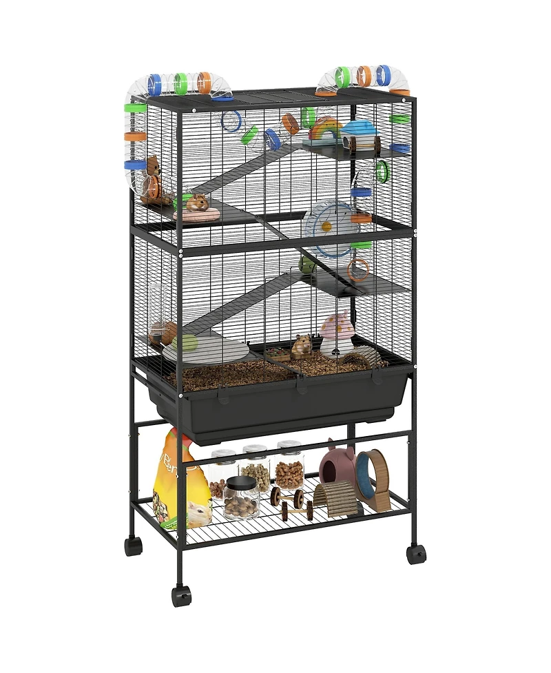 PawHut Hamster Cage, 5 Tier Rolling Rat Cage for Syrian, Gerbil, Mouse