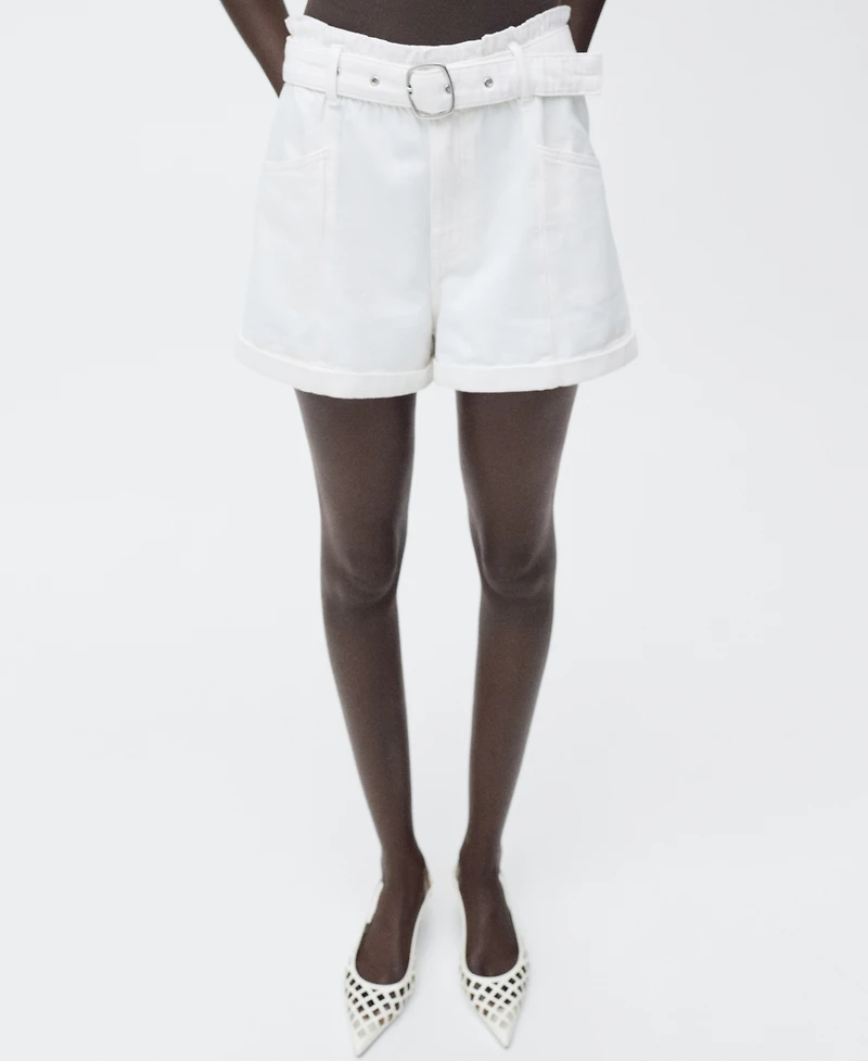 Mango Women's Rolled Hem Paper Bag Shorts