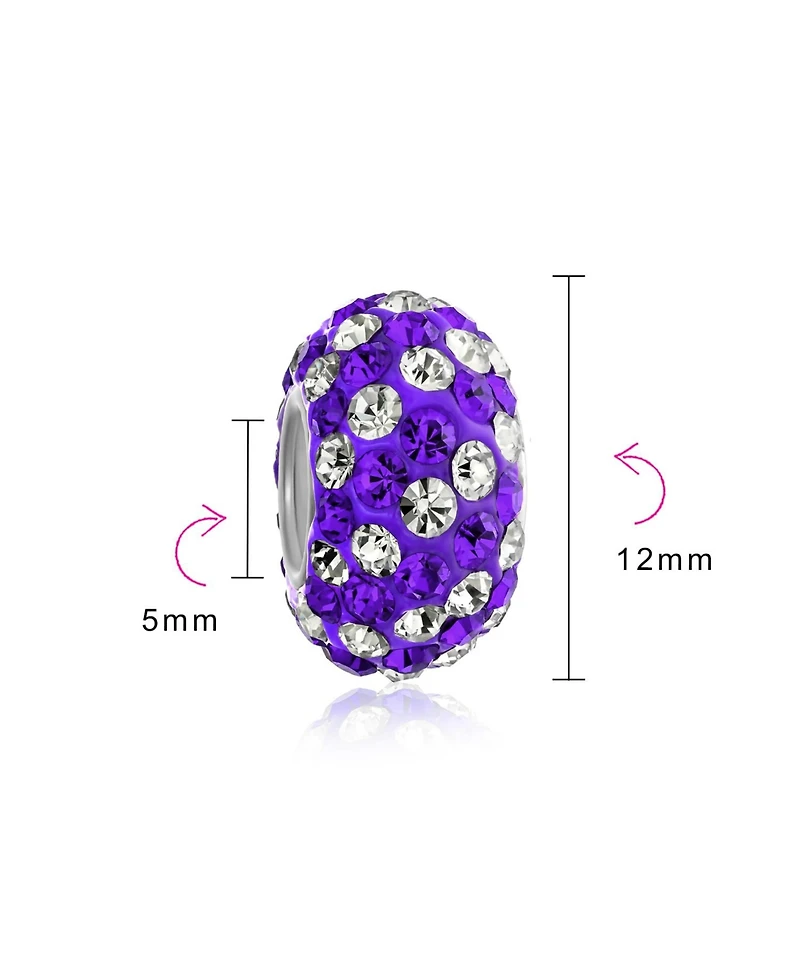 Bling Jewelry Solid Stripe Color Pave Crystal Spacer Bead Charm .925 Sterling Silver Core