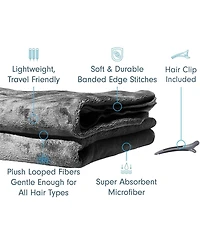 Liba 2-Pack Microfiber Hair Towel Wrap Rectangle Twist for Women 24 x 48 Inches - Gray