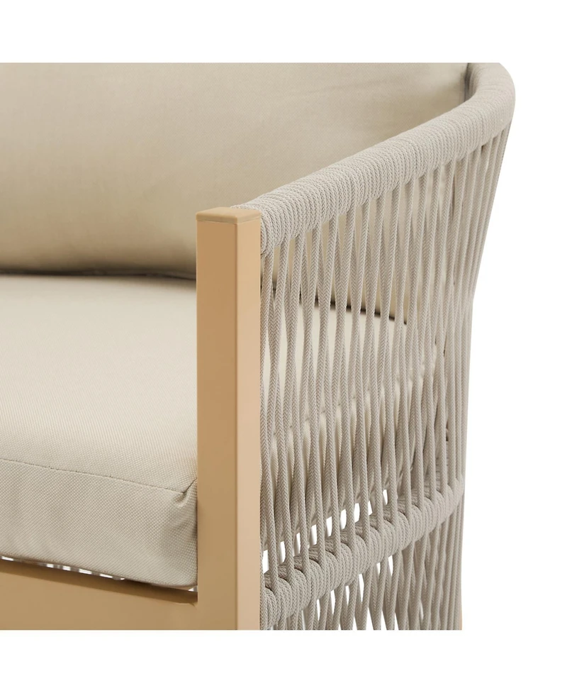 Streamdale Modern beige curved aluminum lounge chairs, Rope weave, cushioned