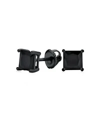 Bling Jewelry Black Square Solitaire Cz Stud Earrings Secure Screw Back Black Plated .925 Sterling Silver
