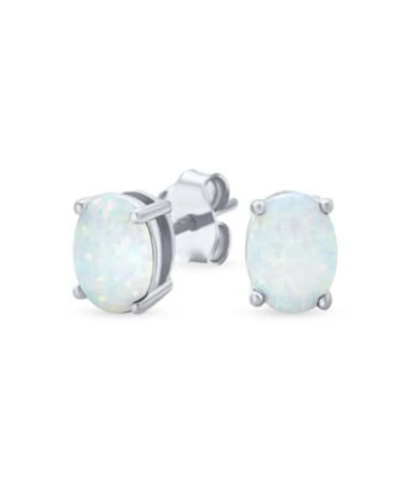 Bling Jewelry Simple Classic White Fire Orange Black Blue Opulence Created Opal Oval Stud Earrings Yellow Gold Plated .925 Sterling Silver 7MM
