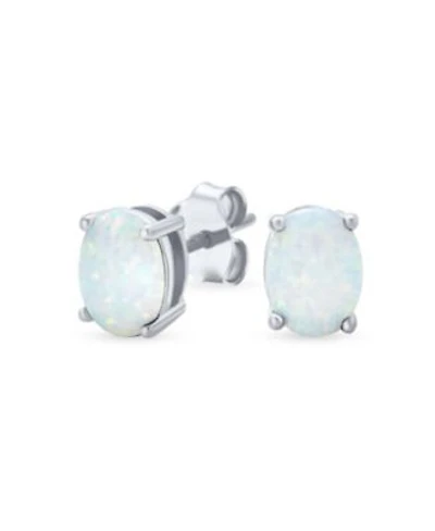 Bling Jewelry Simple Classic White Fire Orange Black Blue Opulence Created Opal Oval Stud Earrings Yellow Gold Plated .925 Sterling Silver 7MM