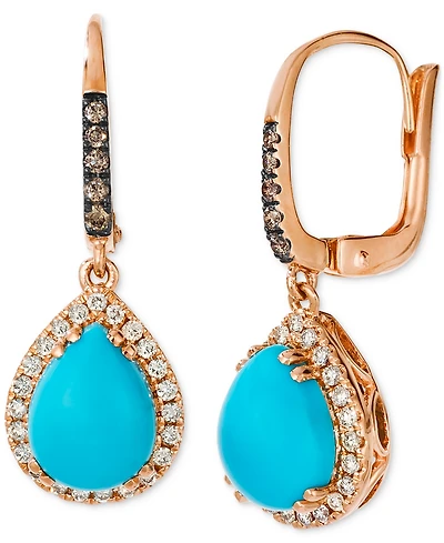 Le Vian Robins Egg Blue Turquoise (2-3/4 ct. t.w.), Nude Diamond (1/4 ct. t.w.) & Chocolate Diamond (1/10 ct. t.w.) Earrings in 14k Rose Gold