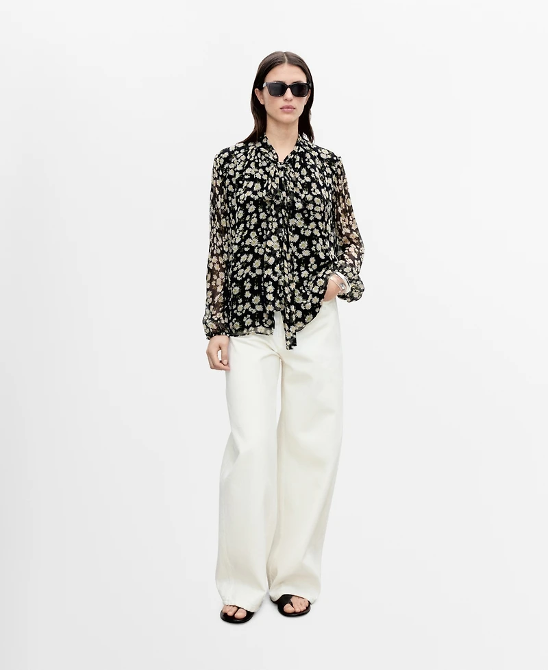 Mango Women's Floral Tie Blouse