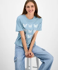 Rebellious One Juniors' Lace Applique Butterfly T-Shirt