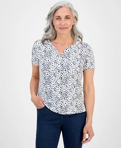Style & Co Petite Short-Sleeve Knit Henley, Exclusively at Macy's