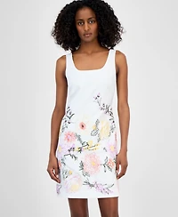 Tahari Asl Petite Embroidered Square-Neck Shift Dress