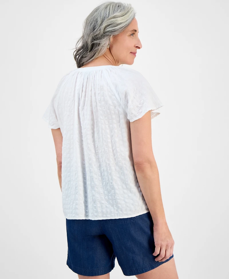 Style & Co Petite Paisley Bloom Flutter-Sleeve Popover Top, Exclusively at Macy's