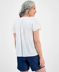 Style & Co Petite Paisley Bloom Flutter-Sleeve Popover Top, Exclusively at Macy's