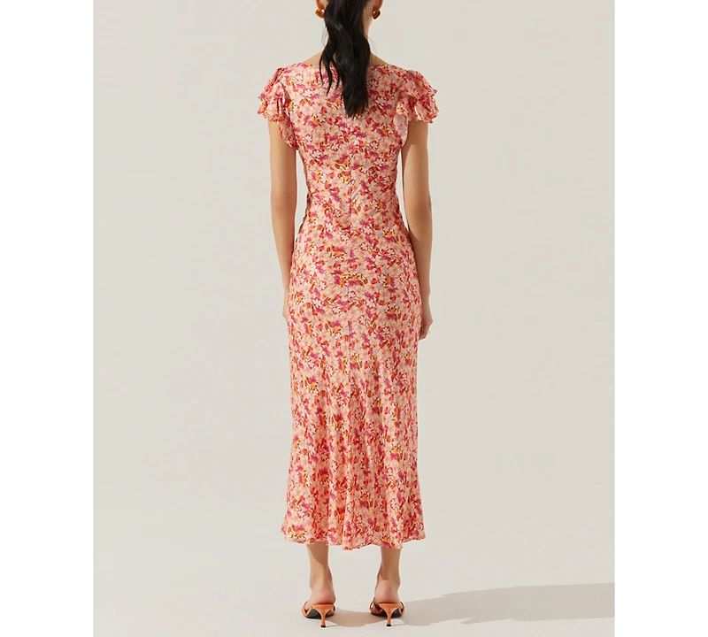 Astr the Label Women's Maisy Floral Print Flutter Sleeve Midi Dress