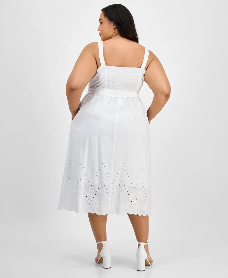 julia jordan Plus Cotton Sleeveless Eyelet-Hem Midi Dress