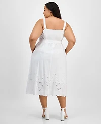 julia jordan Plus Cotton Sleeveless Eyelet-Hem Midi Dress