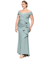 Xscape Plus Off-The-Shoulder Scuba Crepe Gown