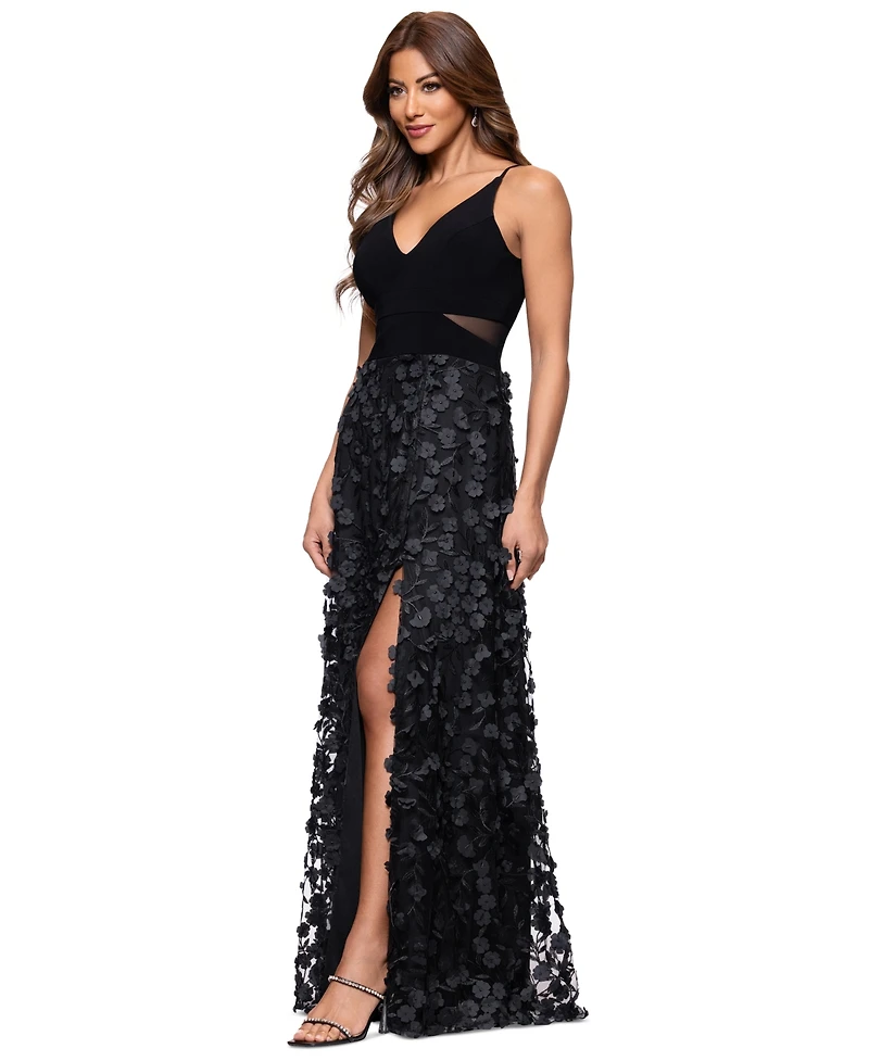 Xscape Petite Sleeveless Floral-Textured Gown