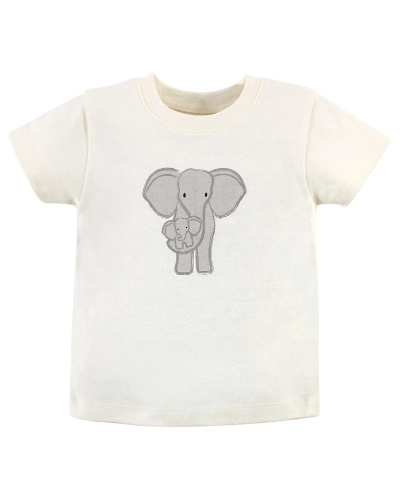 Touched by Nature Baby Boys Unisex Organic Cotton Hoodie, Bodysuit or Tee Top, and Pant, Elephant, Months