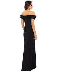 Xscape Women's Scuba-Crepe Ruffled Off-The-Shoulder Fit & Flare Gown